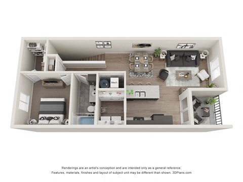 Floor plan for 1 bed, 1 bath, 808 sqft